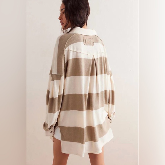 NWT We The Free Taylee Striped Polo S Neutral Combo - Picture 3 of 10